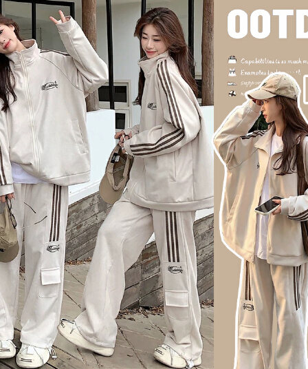 질량 선물 물품 2026 봄과 가을 옷 임산부 세트 후드티 재킷 복부 지지 와이드 레그 팬츠 봄 가을 투피스 세트