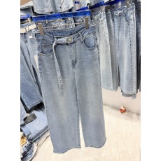 批发版型超赞～松弛感阔腿牛仔裤钉珠钉钻挂绳韩版ins直筒休闲显瘦