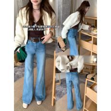 批发不贴腿微喇浅蓝色<b class='q'>牛仔裤</b>女春夏季新款高腰宽松直筒喇叭拖地长裤