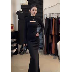 批发磨毛加绒-原创小心机后背蕾丝<b class='q'>网纱</b>性感鱼尾连衣<b class='q'>裙</b>