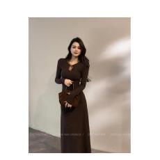 批发秋冬新款镂空领轻奢时尚赫本风名媛<b class='q'>连衣裙</b>显瘦<b class='q'>长裙</b>