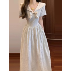 批发学院风海军领条纹短袖连衣裙子<b class='q'>女</b>2026夏季<b class='q'>新款</b>高级感收腰气质长<b class='q'>裙</b>