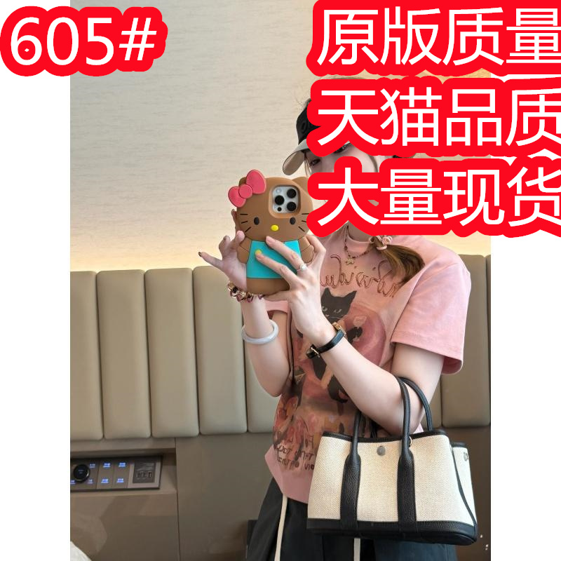 twinkle treasure Domineering 작은 검은 고양이 디자인 센스 봄 여름 패션 다용도 프린트 라운드 넥 티셔츠 여성