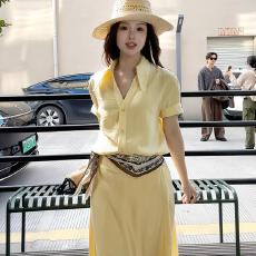 批发奶油泡芙2026夏季新法式高级感女神范<b class='q'>衬衫</b>长裙丝麻套装