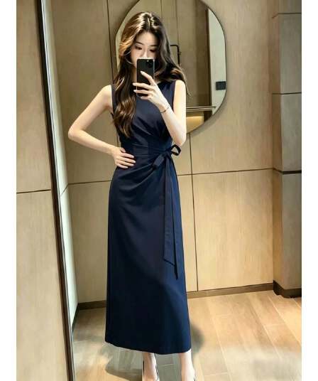 프랑스식 고급 센스 민소매 한 마디 여성 드레스 2026 새로운 여름 허리 수축 슬림해 보이는 품격 우아함 길다 치마
