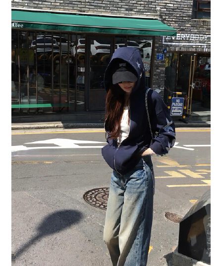 liuyiidol 후드티 가을 아메리칸 별 핫픽스 후드 티 스웨터 재킷 67297