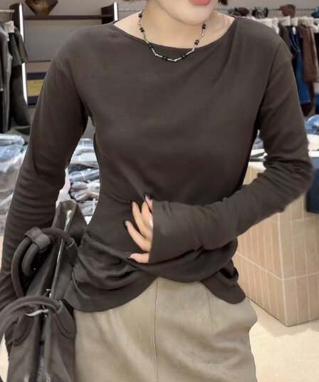 이른 가을 핫걸 다용도 뒤로 홀로우 아웃 허리 수축 디자인 슬림해 보이는 긴팔 맨위