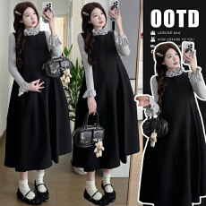 批发实拍现~ 法式设计感木耳边上衣+叠穿韩版毛呢背心裙