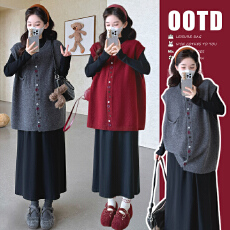 批发实拍现~秋冬新品半高领毛衣连衣裙+毛衣马甲孕妇套装