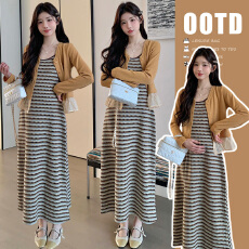 批发实拍xian 货 春季新品<b class='q'>韩版</b>条纹针织吊带裙+拼接针织开衫孕妇套装