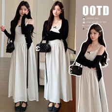 批发实拍xian货 春季新品小香风吊带裙+针织开衫孕妇套装