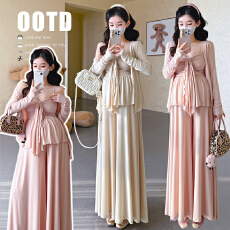 实拍xian 货 春季新品舒适慵懒孕妇吊带阔腿裤开衫三件套套装