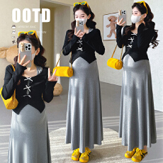 实拍xian货 春季新品孕妇两件套套装连衣裙