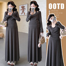 批发实拍xian货 春装新品舒适<b class='q'>百搭</b>挂脖上衣半身裙孕妇套装