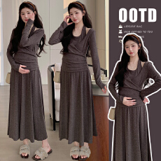 批发实拍xian货 春装新品舒适<b class='q'>百搭</b>挂脖上衣半身裙孕妇套装