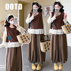 批发实拍xian货 春季新品韩版<b class='q'>百搭</b>上衣马甲阔腿裤孕妇三件套套装