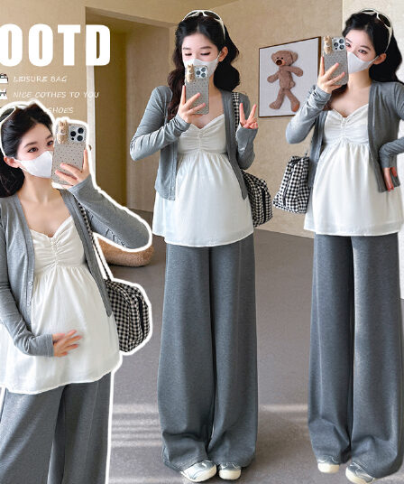실사 xian 물품 봄 신제품 맨위 슬립 재킷 와이드 레그 팬츠 3종 세트