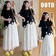 批发实拍现 夏季新品纯棉百搭不规则花朵<b class='q'>T</b>+半身<b class='q'>裙</b>套装