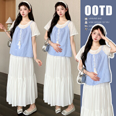 批发<b class='q'>实拍</b>现 夏季新品法式假两件上衣+半身裙蛋糕裙套装