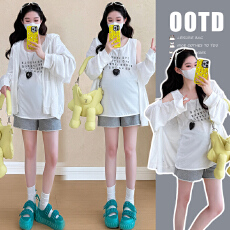 批发实拍  软糯垂感防晒衣+宽松背心T恤+<b class='q'>孕妇</b><b class='q'>短裤</b>三件套<b class='q'>孕妇装</b>