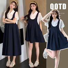 批发实拍  夏季新款短袖衬衣+宽松显瘦背带裙两件套<b class='q'>孕妇装</b>