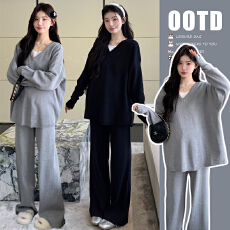 批发实拍  春装假两件设计感新款套装慵懒风孕妇套装