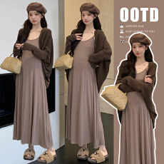 批发实拍 春夏蝙蝠袖慵懒风气质针织开衫+修身显瘦吊带裙两件套