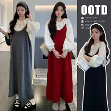 批发实拍 优质版 高个子娃娃领衬衣毛衣吊带裙两件套