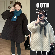 批发秋冬新款韩系日常百搭设计感菱格棉服娃娃裙