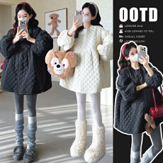 批发实拍 秋冬新款韩系日常百搭设计感菱格棉服娃娃裙