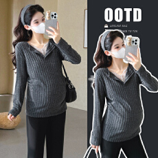 批发实拍 <b class='q'>孕妇</b><b class='q'>设计</b>蕾丝拼接假两件针织衫秋冬打底衫