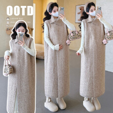 实拍 xian货 秋冬孕妇马甲裙+打底连衣裙两件套