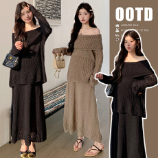 实拍 xian货 孕妇装春夏甜美韩系镂空孕妈妈一字肩半裙两件套