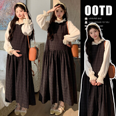 批发实拍 xian货 早春气质花边上衣+复古格纹无袖<b class='q'>连衣裙</b>两件套