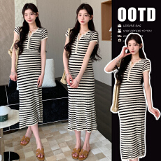 批发实拍 現货 高腰条纹连衣裙夏季<b class='q'>休闲</b>百搭长裙孕妇连衣裙