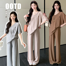 批发实拍 現货  气质<b class='q'>休闲</b>套装新款设计感短袖上衣阔腿裤两件套孕妇装