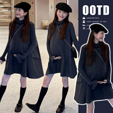 批发孕妈妈秋季蛋糕领打底毛衣+斗篷毛呢两件套