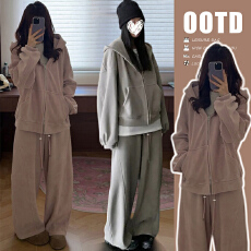 批发秋冬双面奥粒绒连帽卫衣外套+加厚阔腿裤套装<b class='q'>孕妇装</b>