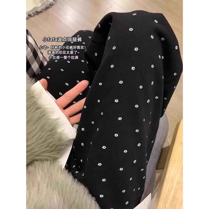 임산부 바지 봄 여름 외출용 2025 새로운 캐주얼 느긋한 작은 꽃 와이드 레그 팬츠 루즈핏 바닥 청소 바지