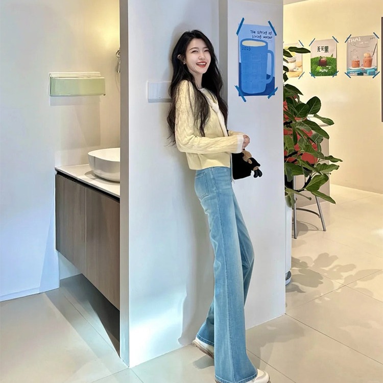 임산부 청바지 2026 새로운 다용도 한국 스타일 부츠컷 바지 하이웨이스트 복부 지지 천 수 있습니다. 조정 한국 스타일 외출용 긴 바지