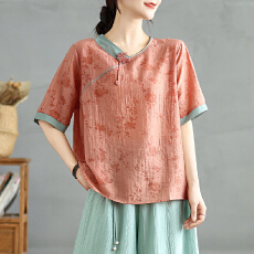 批发<b class='q'>大码</b>女装妈妈加肥加大2026夏季新款国风宽松印花上衣