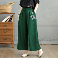 批发棉麻阔腿裤<b class='q'>女</b>系带高腰垂感休闲宽松亚麻直筒<b class='q'>长裤</b>子