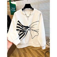 批发蝴蝶结长袖<b class='q'>卫衣</b>女秋季新款大码微胖mm设计感宽松显瘦套头<b class='q'>短款</b>上衣