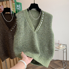 批发高级感亮闪闪V领针织马甲<b class='q'>背心</b>女2025秋冬新款大码胖mm马海毛<b class='q'>背心</b>