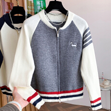 批发韩系秋冬小个子撞色条纹拉链针织开衫叠穿毛衣外套<b class='q'>棒球</b>服上衣女春