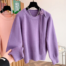批发紫色套头毛衣可外穿内搭女款2025新款冬季高级感超好看针织衫<b class='q'>上衣</b>