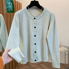 批发冬季新款设计感彩点圆领针织开衫<b class='q'>韩版</b>显瘦遮肉百搭上衣女
