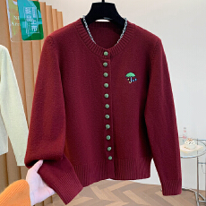 批发2026春季新款<b class='q'>韩版</b>圆领雨伞绣花宽松长袖针织开衫毛衣外套上衣女