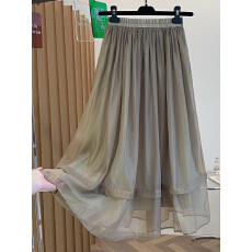 批发卡其色欧根纱裙<b class='q'>半身裙</b>女士春秋2026新款轻奢高级感半裙长款a字裙