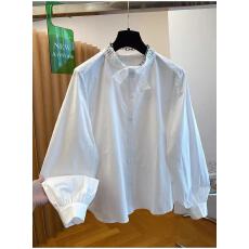 批发韩系纯棉白色长袖衬衫<b class='q'>女</b>春装高级感轻奢减龄洋气蝴蝶结立领小衫